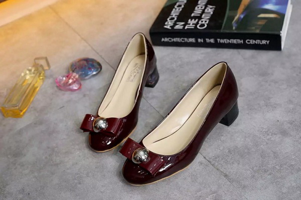 Ferragamo Shallow mouth Block heel Shoes Women--012